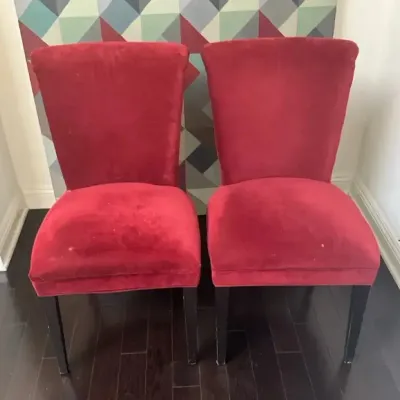 Crate and Barrel Red Velvet Plush Dining Chairs, Pair