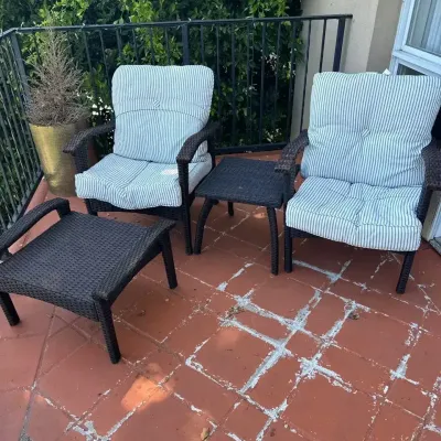 2 Outdoor Wicker Chairs, Side Table and Ottoman Patio Furniture