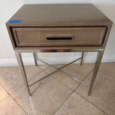 Restoration Hardware Chrome and Wood Side Table With Drawer
