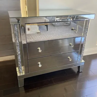 Strickland 3-Drawer Modern Mirror Dresser Nightstand