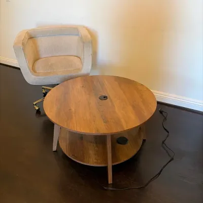 Ivory Velour Plush Office Chair on Casters and Vasagle MDF Table with Power Outlet