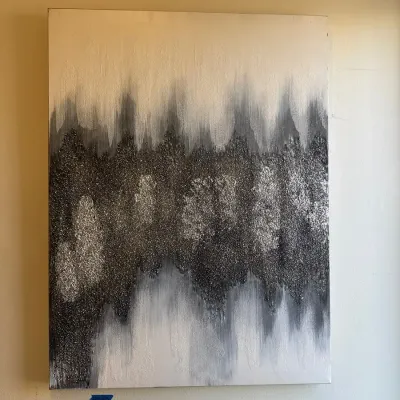 Abstract Wall Art, Sparkly Black and Silver Textured Painting
