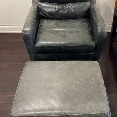 Gray Leather Swivel Chair and Swivel Footrest | Very Good Condition