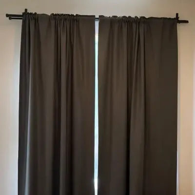 Gray Linen-like Blackout Curtains with Rod, 2 Panels