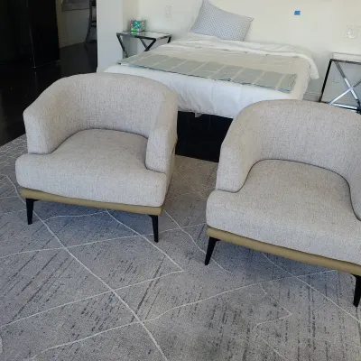 Taupe Plush Armchairs, Pair