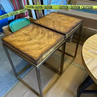 Marbled wood side tables