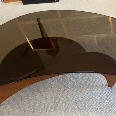 Vintage Glass Table with Two Piece Wood Base