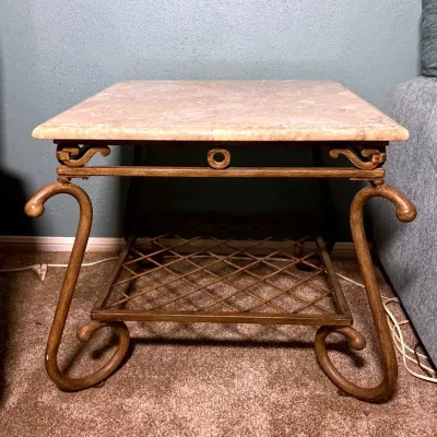Marble And Wrought Iron Side Table -1