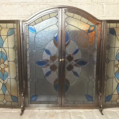 Glass Folding Fireplace Screen