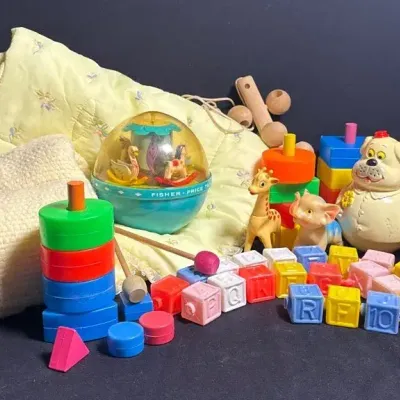 Collection Of Vintage Toys And Blankets 