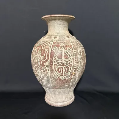 Etched Reptilian Etched Terracotta Vase