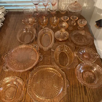Large Collection of Pink Depression Glass