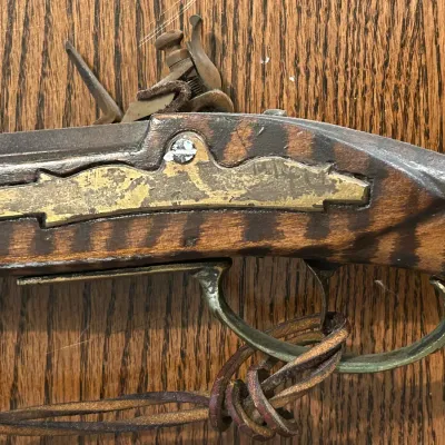 Antique American Tiger Stripe Stock Longrifle w/ Powder Horn