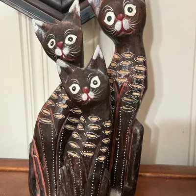 Set of Three Balinese Wood Handicraft Cats