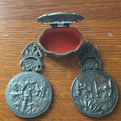 Vintage Silver Plate Hand Held Mirrors and Trinket Box
