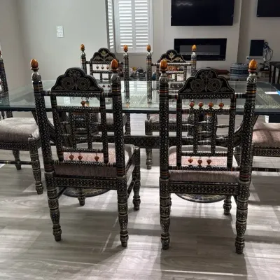 Sankheda Style Indian Glass Dining Table Set 42x78x30 With 6 Chairs 18x18x43.5