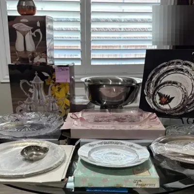 Silver Plated Coffee Set, Water Pitcher And Serving Platters 