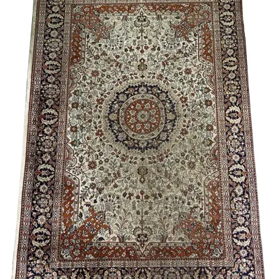 Persian Style Cream, Rust & Navy Floral Medallion Area Rug - 4' X 6’4”