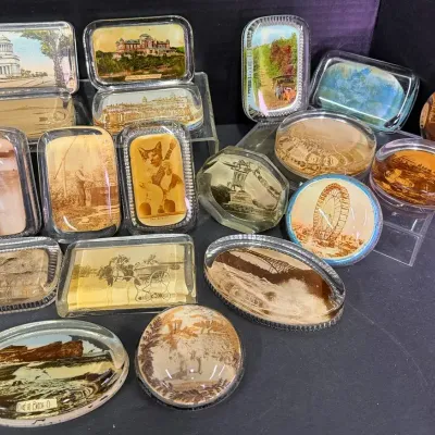 Antique Souvenir Glass Photo Paperweight Collection