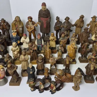 Vintage Black Forest Style Carved Wood Figurines