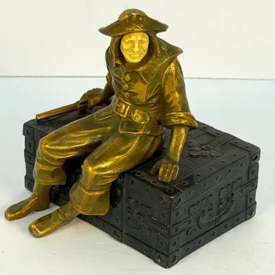 Art Deco Pirate Figurine with Treasure Chest Trinket Box - Ivorine Face
