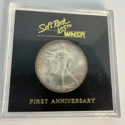 99.9% Silver 1987 Walking Liberty Dollar Coin - Soft Rock 105FM WNSR Promo