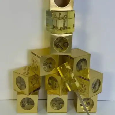 Vintage New Old Stock Lucite Novelty Paperweights - Nuts & Bolts, Plus Letter Opener