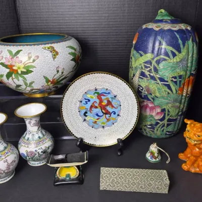 Asian Decor: 15" Ginger Jar, White Cloisonne & More