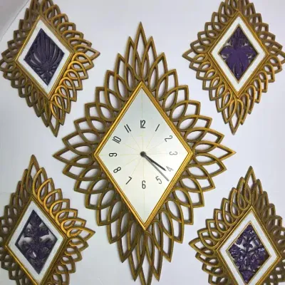 1960s MCM Syroco Wall Clock with Complimentary Plaques