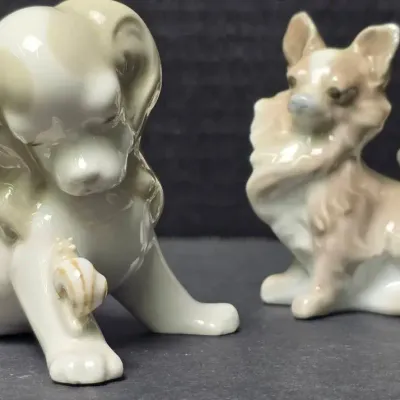 Vintage Retired Lladro Dog & Snail (PP102G) and Papillon Small Dog (4749) Figurines