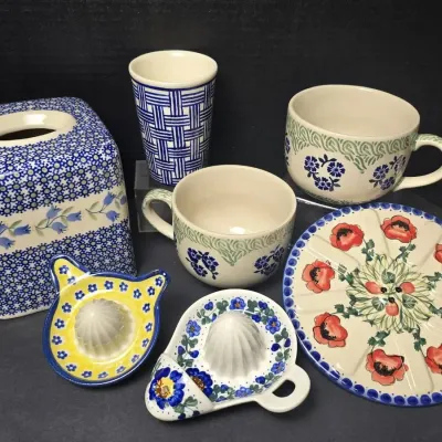 Polish Bolesławiec Pottery, Some Unikat, Plus German Ahrenfeldt Tumbler