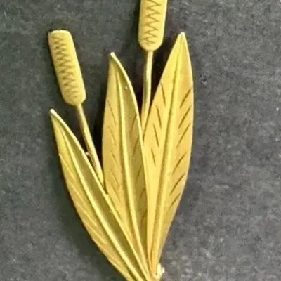 Vintage 14K Gold MCM Cattail Brooch / Pendant 