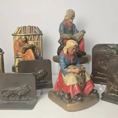Vintage Bookends Including Armor Bronze Cold Painted Couple