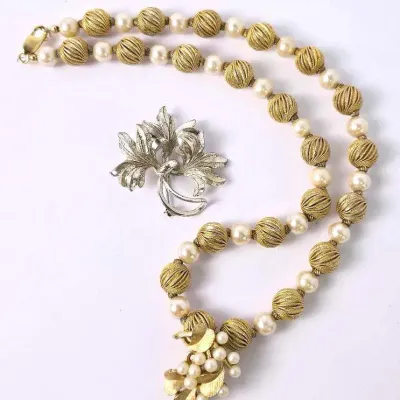 Vintage Sterling Silver Forstner Brooch & Crown Trafari Earring (Pendant) Necklace