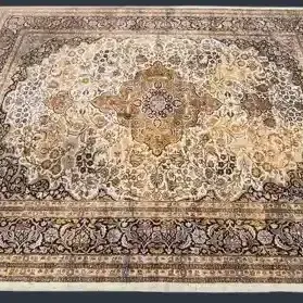 Large Persian-Style Earth Tone Floral Medallion Area Rug - 7'4" X 10.4"