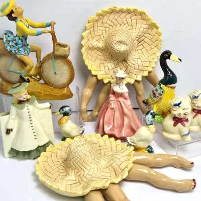 Midcentury Kitschy Figurines - Dorothy Kindell California Pottery Ashtrays & More