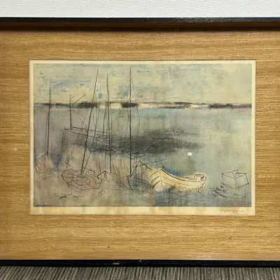 Midcentury Signed Print "Quiet Cove" by Joe Jones - Associated American Artists