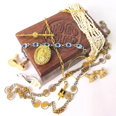 Sterling Silver Bracelet & Costume Jewelry In Handcrafted Hardwood Box