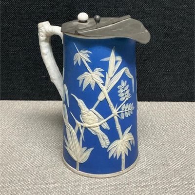 Sale Photo Thumbnail #40: Lot # : 47 - Parian Vintage Jasperware Hummingbird Pitcher

