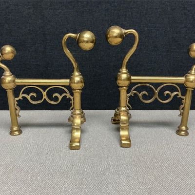 Sale Photo Thumbnail #39: Lot # : 46 - Pair of Late 19th Century Brass Firedogs/Andirons
