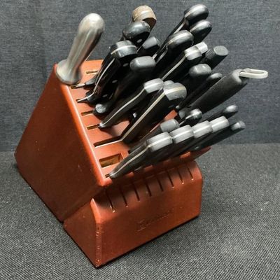 Sale Photo Thumbnail #9: Wusthof knife block with 25 various knives/honing tools. 