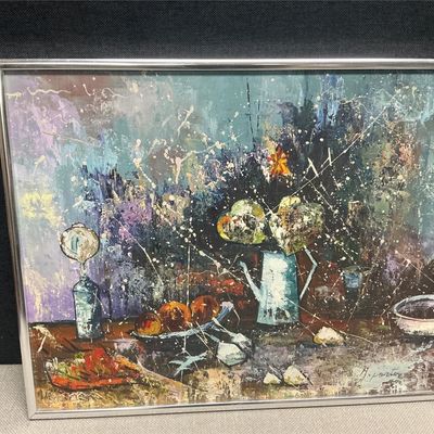 Sale Photo Thumbnail #117: Lot # : 130 - Abstract Tablescape Painting - Signed

