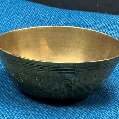 Sale Photo Thumbnail #76: Lot # : 84 - Vintage or Antique Etched Likely Brass Bowl

