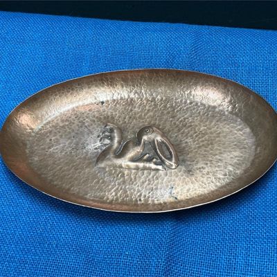 Sale Photo Thumbnail #71: Lot # : 79 - Large Copper-Tone Dish with Embossed Figure
