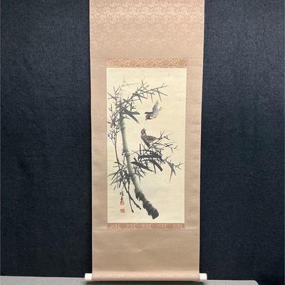 Sale Photo Thumbnail #80: Lot # : 88 - Japanese Bird Scroll Ink Painting
