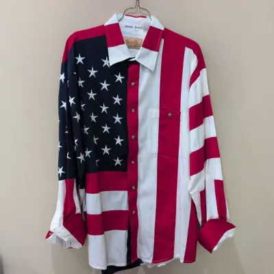 Sale Photo Thumbnail #95: Scully Men's Large USA Flag Long Sleeve Cotton Shirt - Embroidered Stars