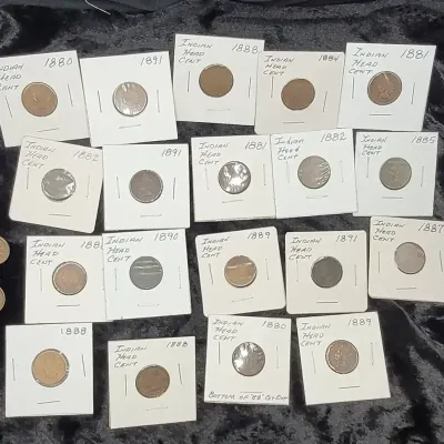 Indian Head Cent Collection, 1880-1891, Individually Carded and Dated