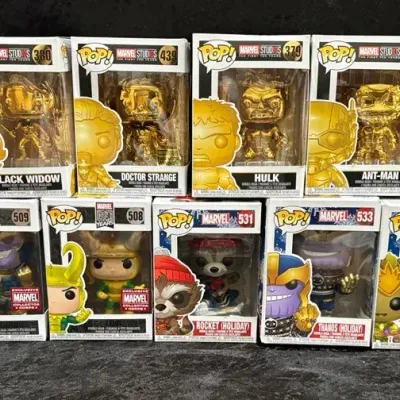 MARVEL Funko POP! Gold Chrome & Holiday Figures, Set of 9