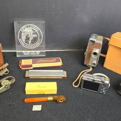 Vintage Camera, Harmonica, USSR Pipe, Canon Digital 