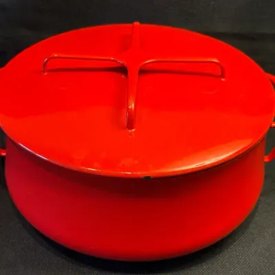 Vintage Red Danske Enamel Dutch Oven/Casserole Pot